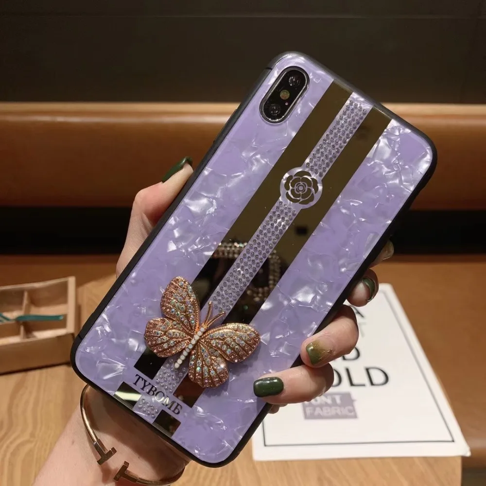 Чехол с бриллиантами и бабочками для iphone 6 6s 7 8 Plus X XR XS MAX текстурированная задняя