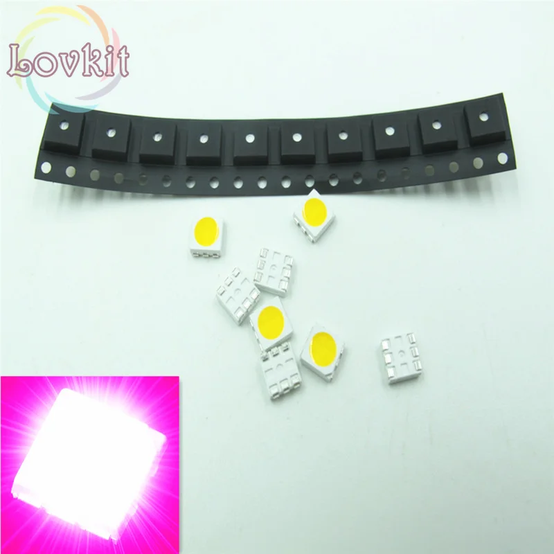 100 шт. PLCC-6 5050 Розовый SMD светодиодный 3 вилочным держателем Ультраяркий свет