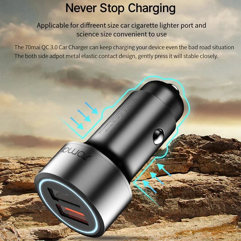 Xiaomi 70mai aux usb adapter QC 3.0 Fast charge Dual USB Car Charger для автомобиля аксессуары 70 mai аксесуары