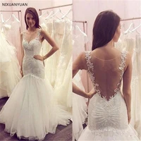 2021 sexy lace mermaid wedding dresses sheer straps see through back sweetheart appliques wedding dress vestidos de novia