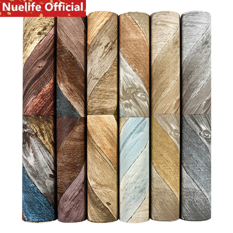 

0.53x10m Color rectangle imitation wood pattern wallpaper living room bedroom office cafe restaurant KTV background wall paper