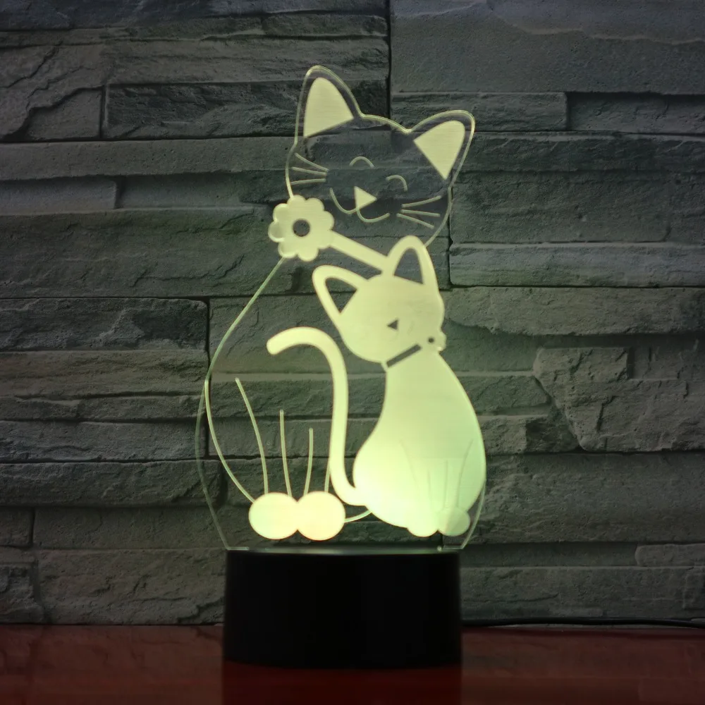 Милая вспышка лампа для кошки 7 цветов меняющий Ночной светильник атмосферный 3D