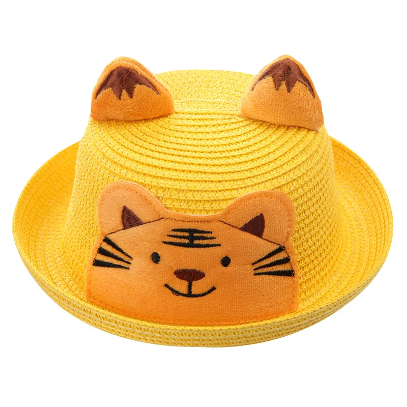 yellow tiger Детские шляпы, летние Панамы для девочек, милые соломенные кепки с рисунком котенка для мальчиков, детские шляпы в стиле хип-хоп с изображением милого медведя для девочек - Цвет: yellow tiger