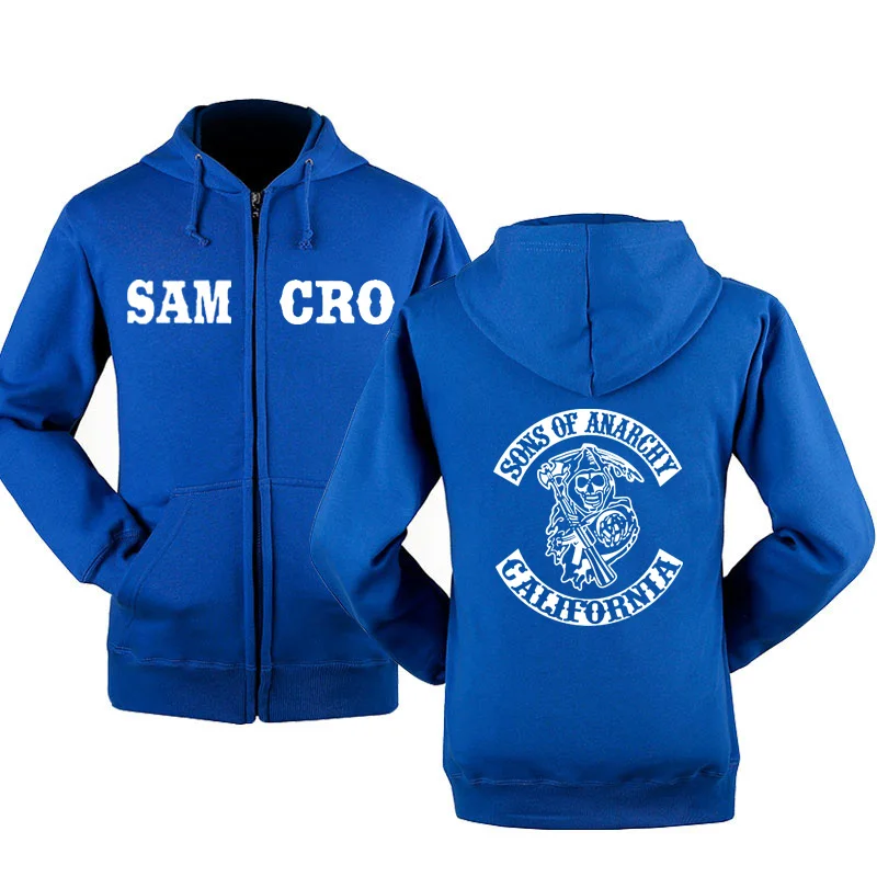 SOA Sons of anarchy/Новая модная мужская спортивная одежда с капюшоном на молнии, мужская повседневная толстовка, флисовое теплое худи в стиле хип-хоп