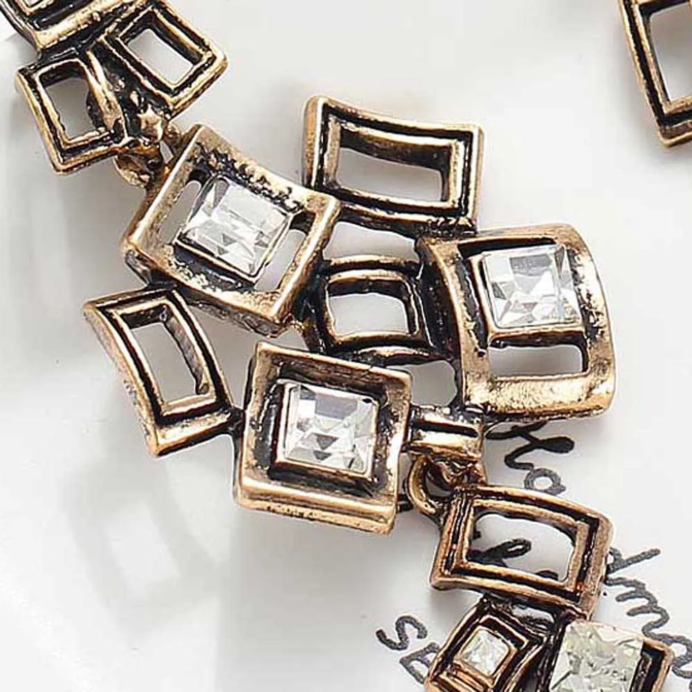 

YaYi White Glass Rhinestone Dangle Geometric Earring Women's Fashion Ancient Gold Gem Earrings For Women E1124