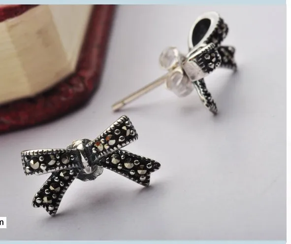 

925 sterling silver jewelry mark bowknot earrings