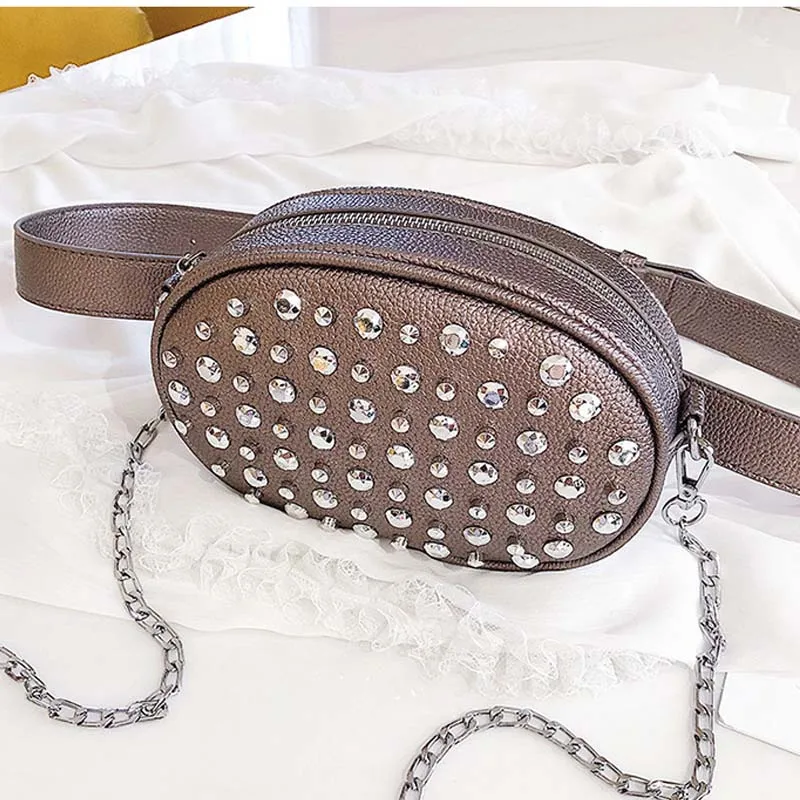 Bronze Waist Packs Маленькая поясная сумка с яркими бриллиантами, мини Диагональная Сумка через плечо, большая вместительность, сумки вокруг талии - Цвет: Bronze Waist Packs