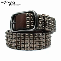 zayg fashion punk personality high quality pin buckle rivet belt hip hop men and woman black brown leather tip studded belt