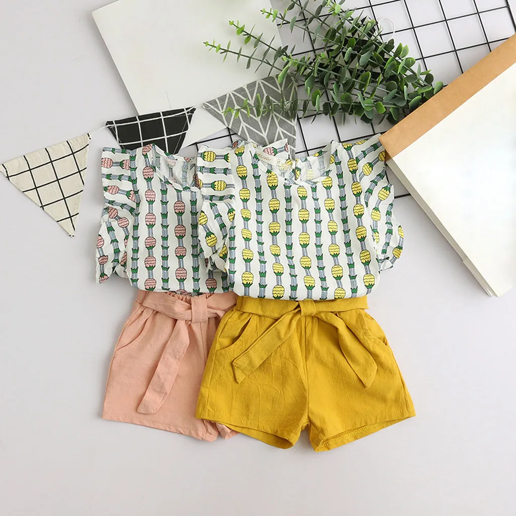 Летние комплекты для девочек Новая весенне летняя детская футболка без рукавов с