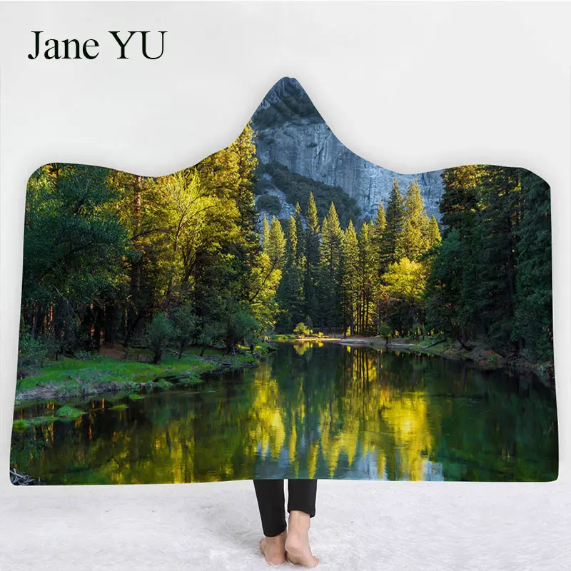 

JaneYU Fantasy forest hooded blanket cloak thickened with double plush 3D digital printing decoration