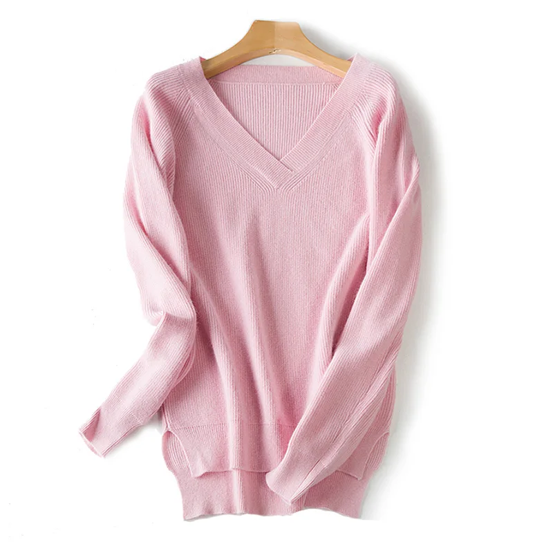 Свитер для женщин 2018 новая мода высокое качество кашемир Reglan рукавом V образным