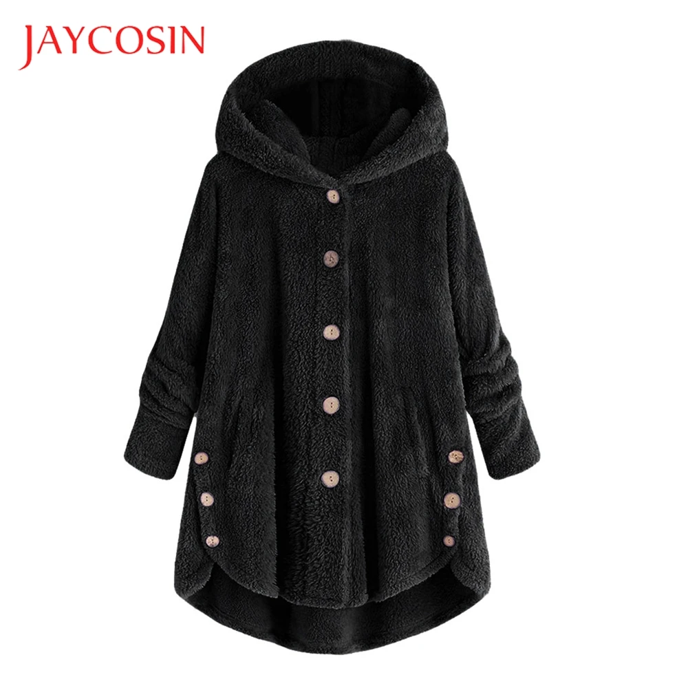 JAYCOSIN, Женское пальто на пуговицах, модные пушистые топы с хвостом, пуловер с капюшоном, свободный свитер, хлопковый материал, Модный повседневный стиль