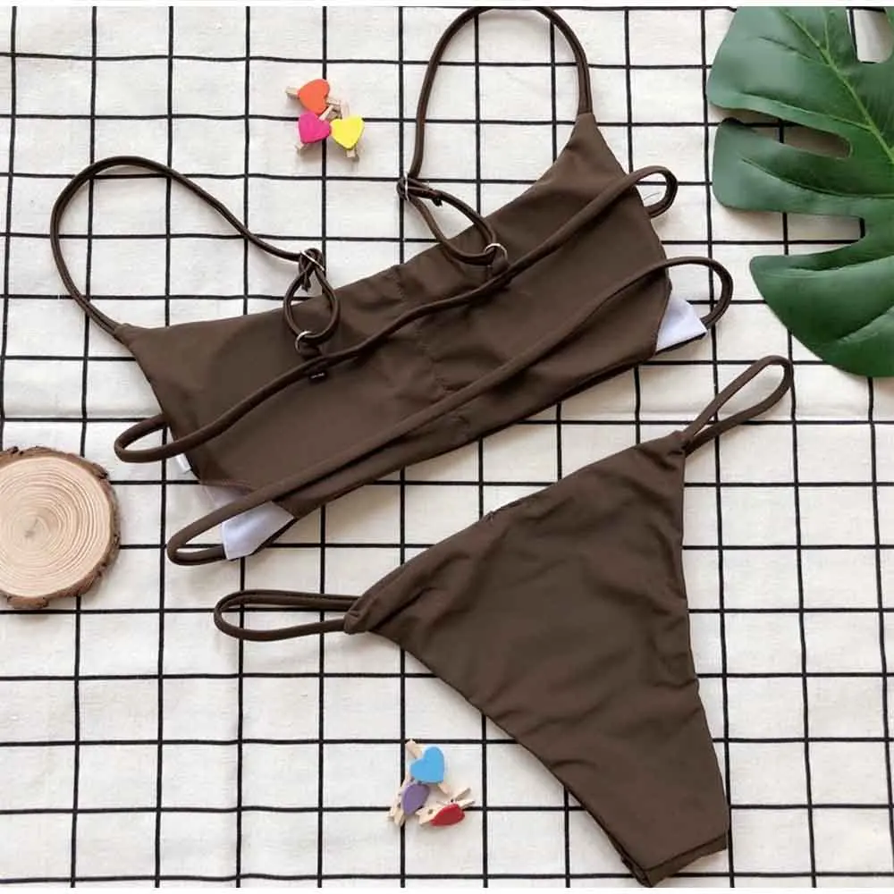 FS сексуальный белый коричневый купальник женский бикини комплект без бретелек