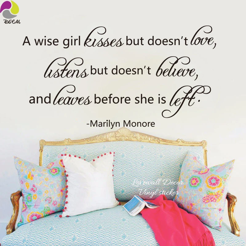 Мэрилин Монро любовь Цитата Наклейка на стену Мудрая девушка Поверьте поцелуй