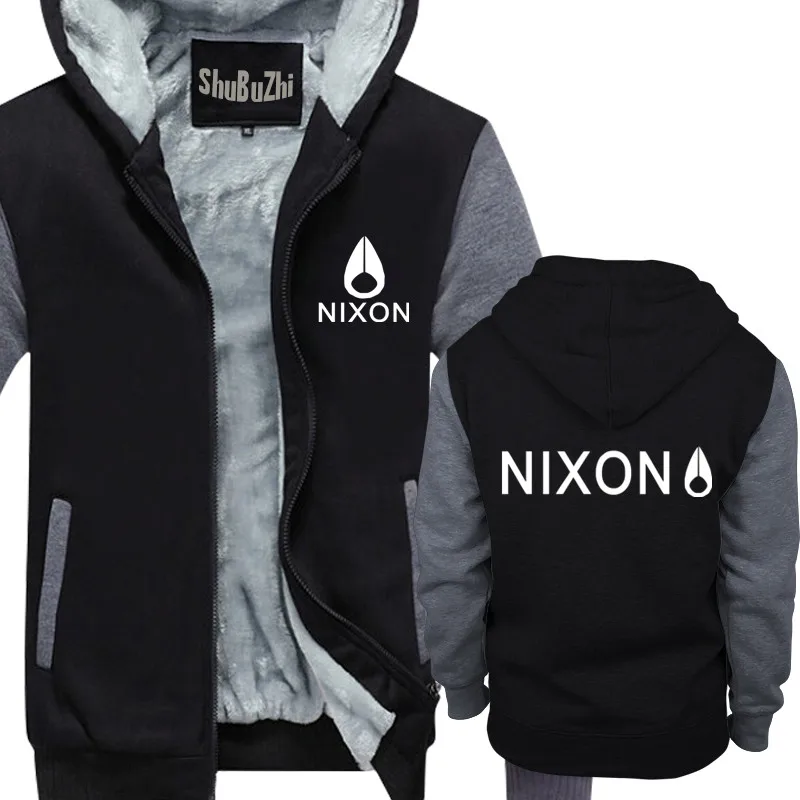 Мужская толстовка с капюшоном Camiseta Nixon Черная из плотного флиса теплые толстовки