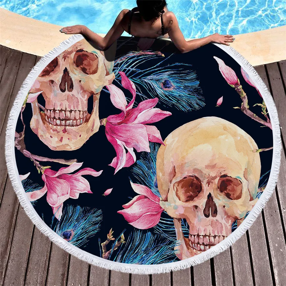 Мягкая коллекция черепа круглое пляжное полотенце с кисточкой коврик для йоги