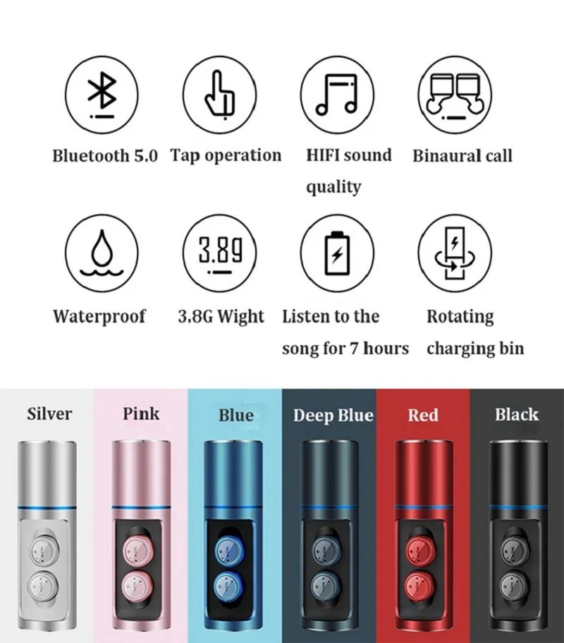 Беспроводные TWS Bluetooth 5,0 HIFI наушники спортивные водонепроницаемые мини-наушники с шумоподавлением с зарядным устройством
