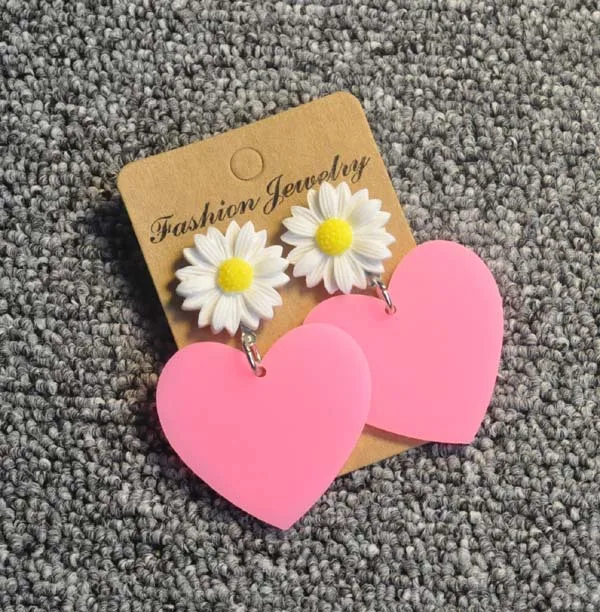 Acrylic boucles d'oreilles ethnique fashion jewelry for cute girl dasiy and heart earrings | Украшения и аксессуары