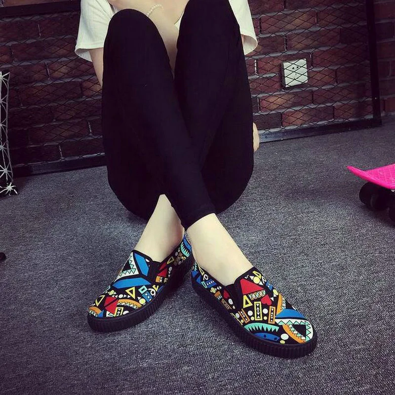 Женские туфли из хлопчатобумажной ткани без застежки на плоской подошве | Обувь