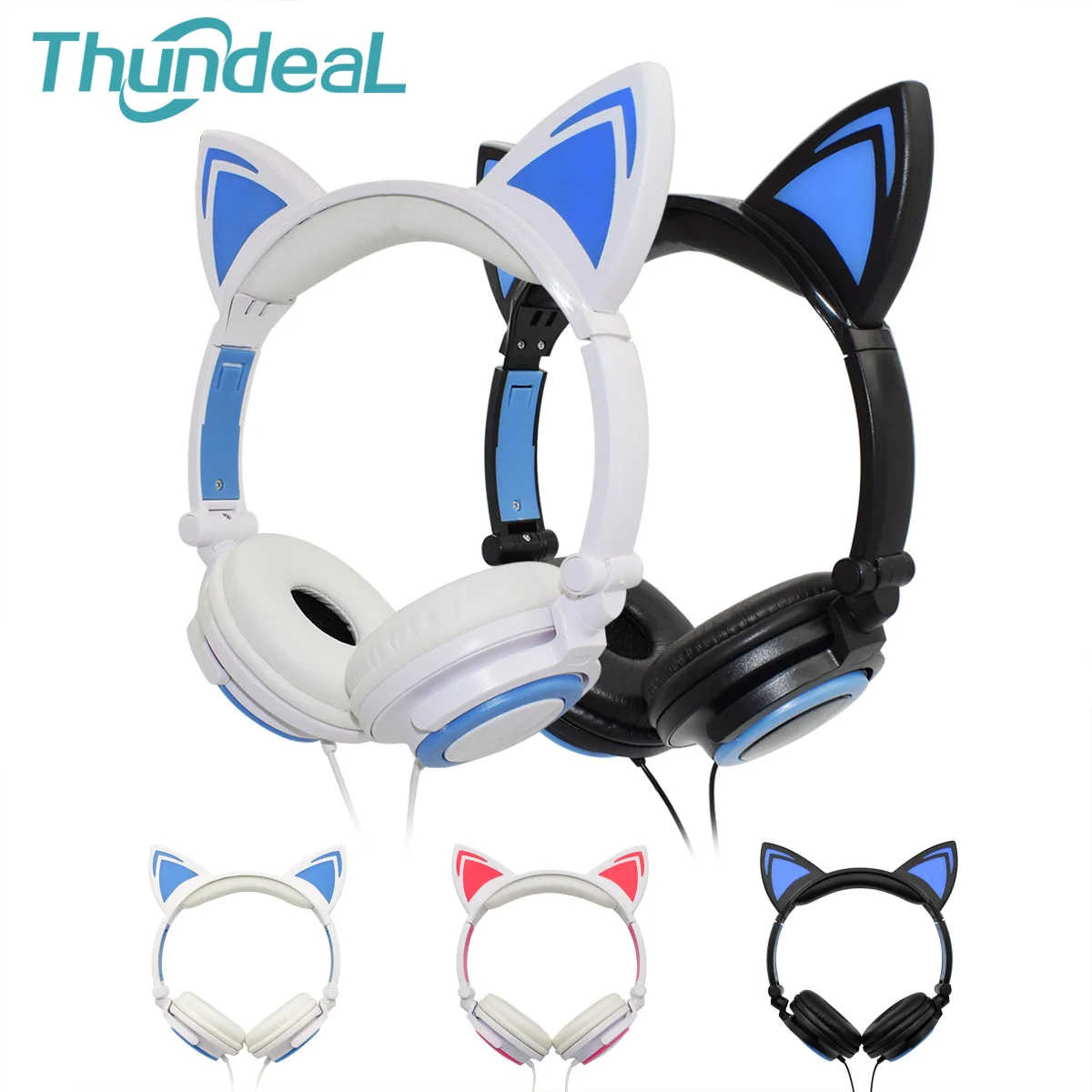 Складные Наушники с кошачьими ушками игровая гарнитура наушники со светодиодной
