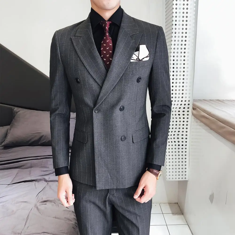 Новинка 2019 мужской классический однотонный и тонкий двубортный пиджак в