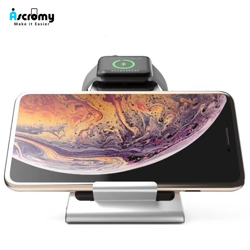 Ascromy 2в1 быстрая QI Беспроводная зарядная подставка для Apple Watch 3 2 iPhone XS Max XR X 8 Plus