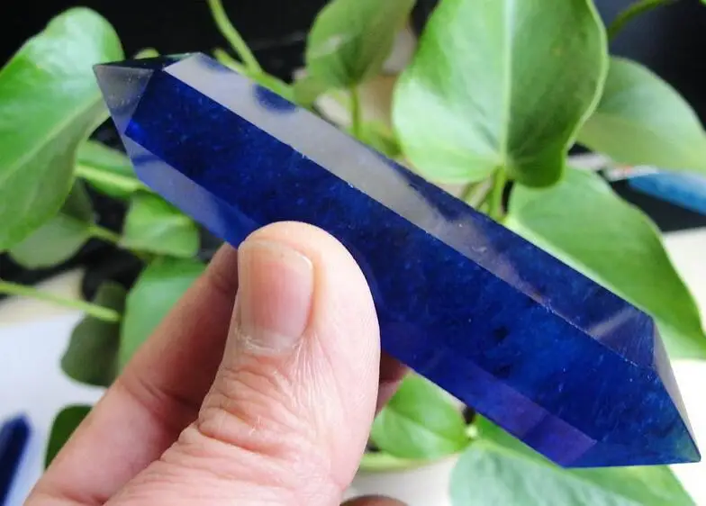 

1pcs Pretty blue Smelt Quartz Crystal Double Terminated Wand Healing 90-120MM