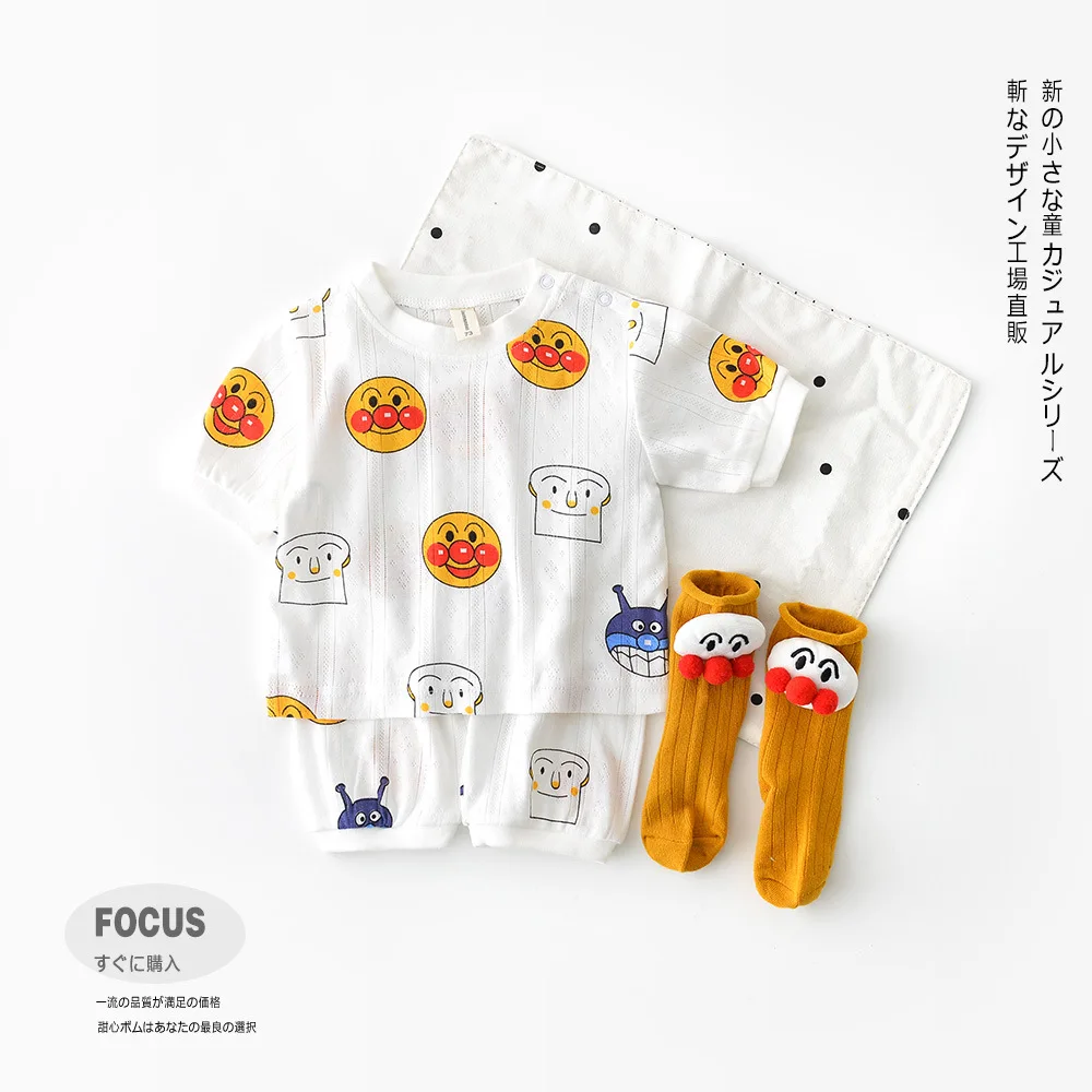 Baby Boys Cute Cartoon Two Pieces Sets Girl Kids Clothing Shoulder Button Home Short Sleeve Tops Summer Pants 2pcs Set | Детская одежда