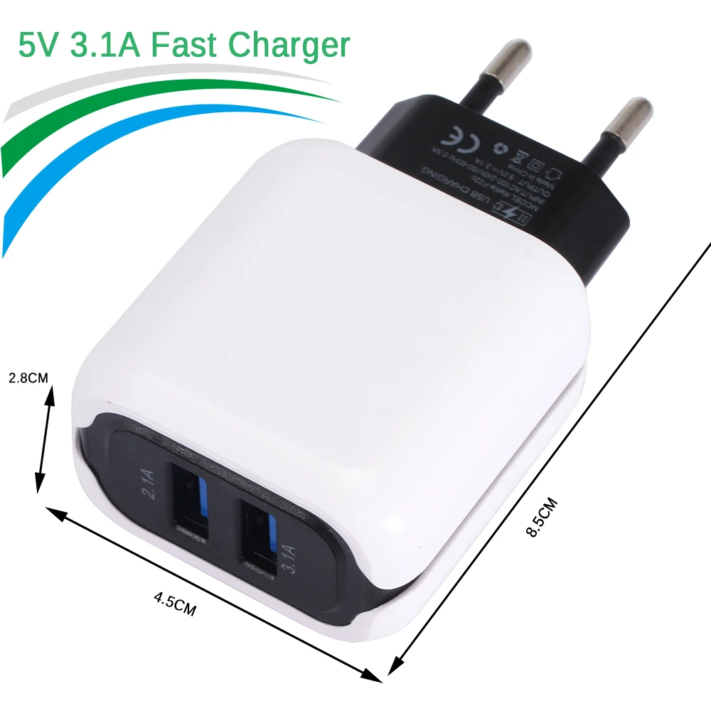 Универсальное 3.1A 2 USB зарядное устройство для путешествий походная Зарядка