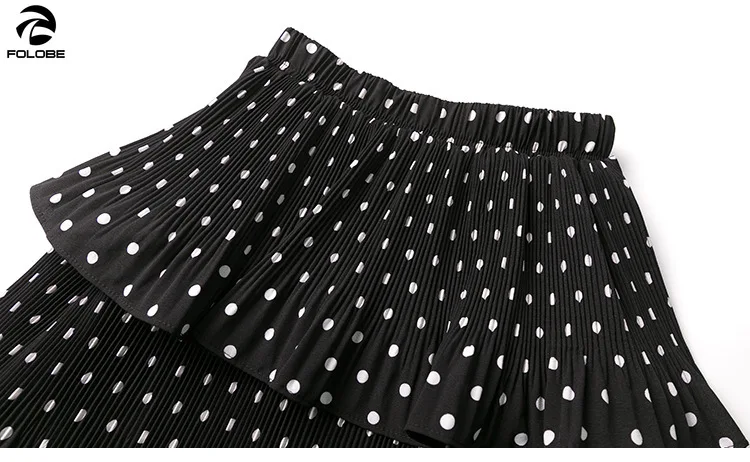 

FOLOBE 2020 Summer Spring Women Polka Dot Pleat Skirt Female Black High Elastic Waist Patry Tiered Ruffles Sweet Cake Skirt