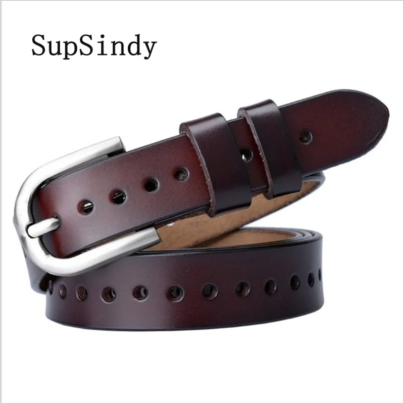 SupSindy Leather Belts for Women Pin Buckle vintage Female Waistband luxury black Genuine Leather Women's jeans Belt Top quality