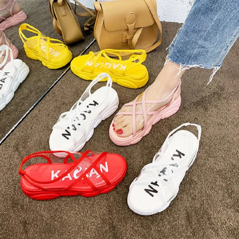 2019 хит сезона лето Женские босоножки прозрачная обувь с рифленой подошвой и