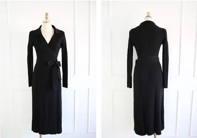 

Women's 2018 autumn and winter new ladies temperament Slim long sweater dress V-neck knit dress