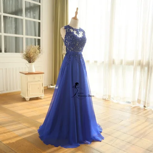 BEPEITHY Новое поступление на заказ Vestido Longo Платье для выпускного вечера длинное шифоновое Королевское синее длинное вечернее платье - Цвет: Синий