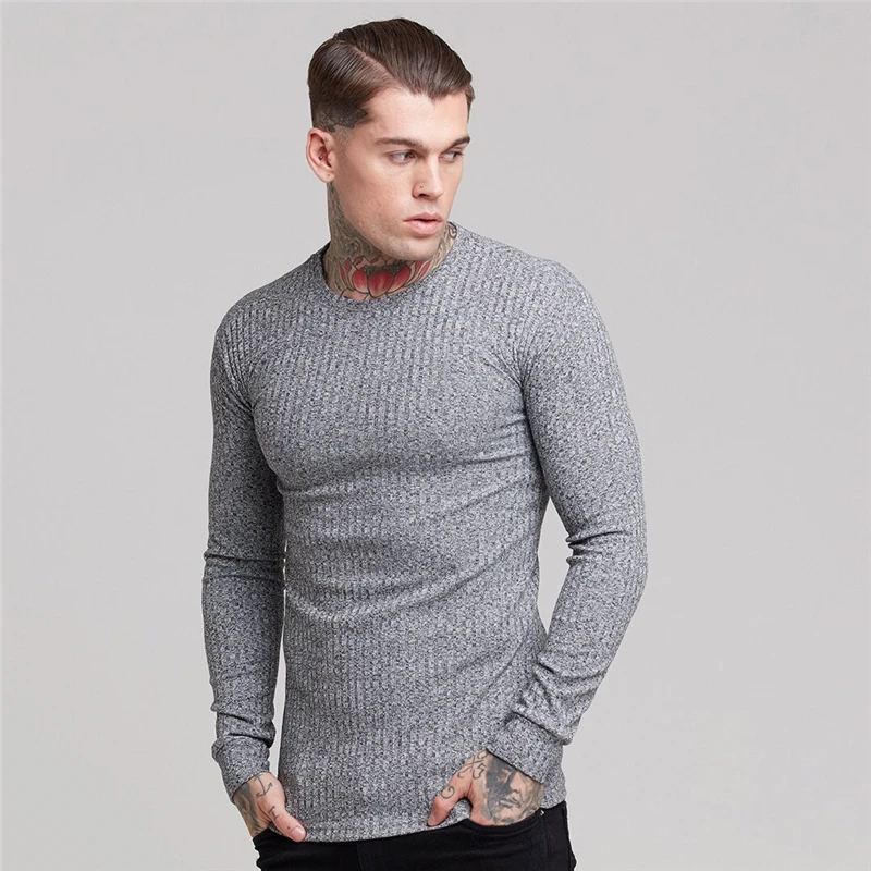 Machinefitness, новинка, осенние свитера, мужские, тонкие, пуловеры, одноцветные, на каждый день, о-образный вырез, длинный рукав, трикотаж, облегающий Топ, мужские M-2XL