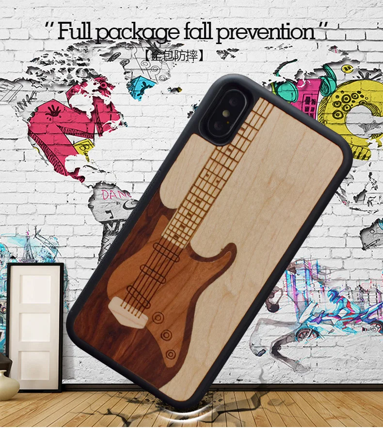 Для iPhone 6 S 7 8 plus X Гитара Ретро стиль деревянное ремесло модный чехол для телефона ручной работы для Huawei P10 plus Деревянный чехол