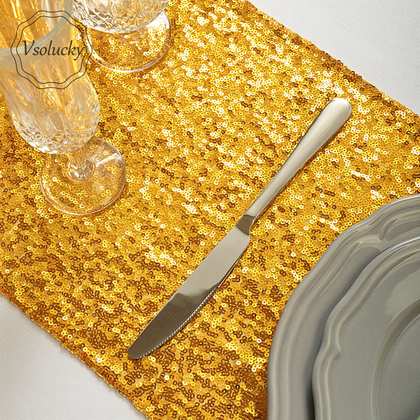 Золото серебро розовое золото с пайетками подстилка из ткани для сервировки