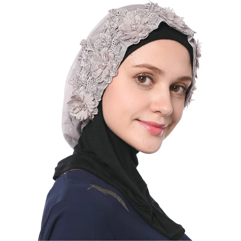 Babalet Womens' Modest Muslim Islamic Soft Breathable 3D Flower Rhinestones Lace Gold Glitter Wedding Hijab Headscarf | Тематическая