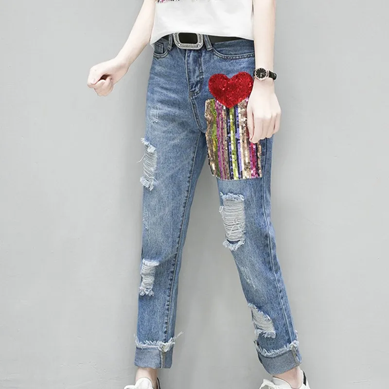 Женские джинсы Лидер продаж модные прямые женские длинные рваные брюки-султанки