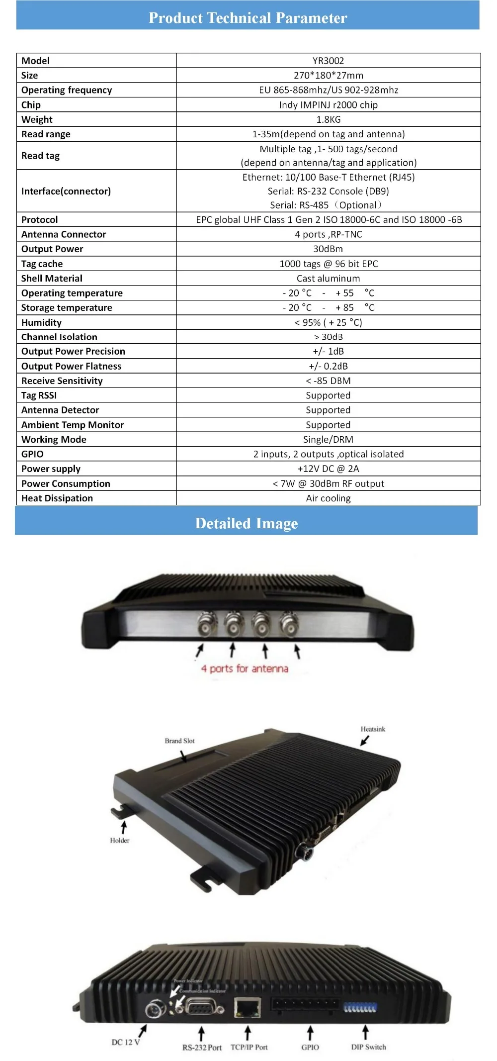 4 порта uhf rfid считыватель длинный диапазон пассивный rfid фиксированный считыватель INDY Impinj R2000 EPC класс 1 Gen 2 902-928 МГц 865-868 МГц