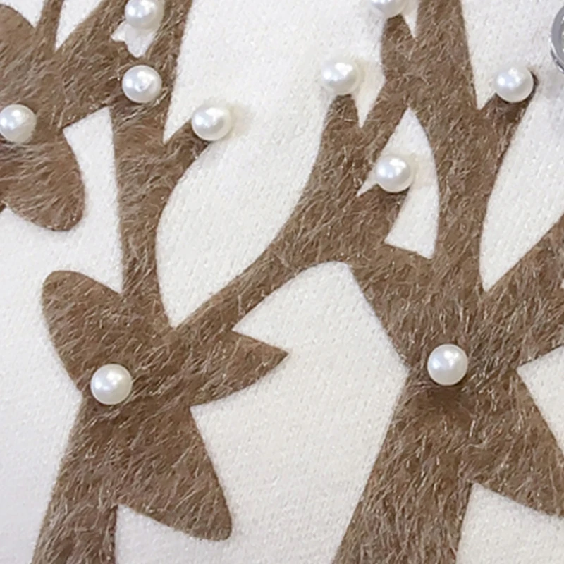 Для женщин Рождественские мультфильм олень Жемчужный пуловер Свитера Femme Черный