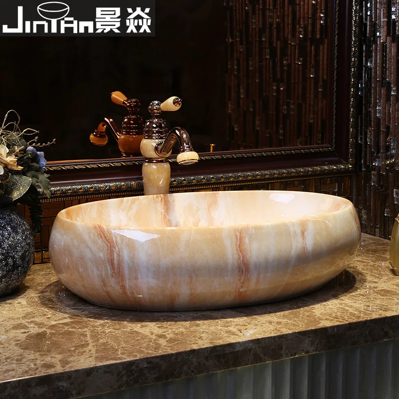 Антикварная раковина Jing Yan Jingdezhen на сцене для балкона с имитацией камня под