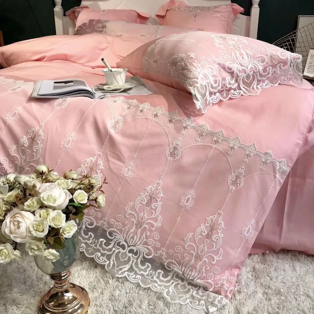 Розовый фиолетовый стиль принцессы роскошный 60S Египетский хлопок набор