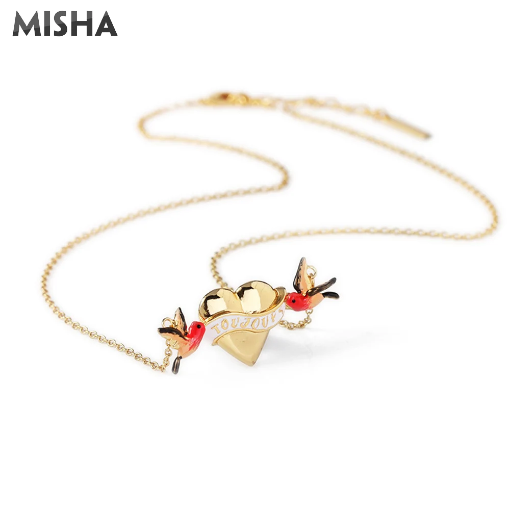 MISHA Модные Ювелирные наборы для женщин ожерелье серьги и браслет эмалированная глазурь ручной работы птица и Любовь дизайн женский подарок 02718