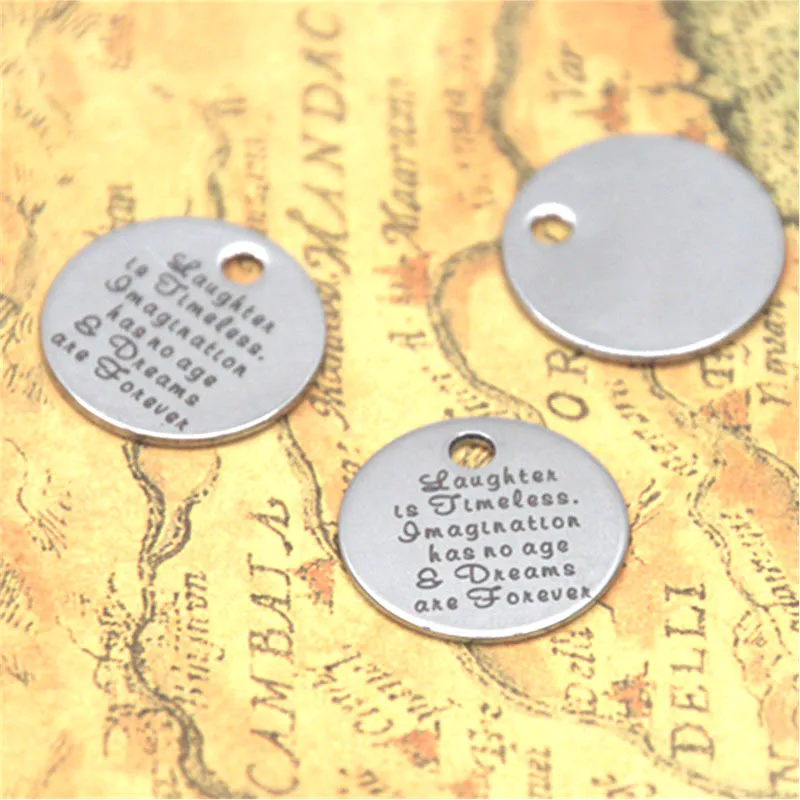 10pcs/lot laughter is timeless imagaination has no age and dreams charm silver tone message pendant 20mm | Украшения и аксессуары