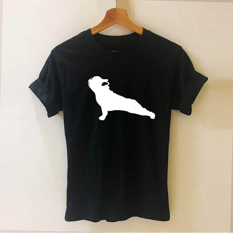 Французский бульдог поза домашних животных Летний стиль кулер футболка хлопок с