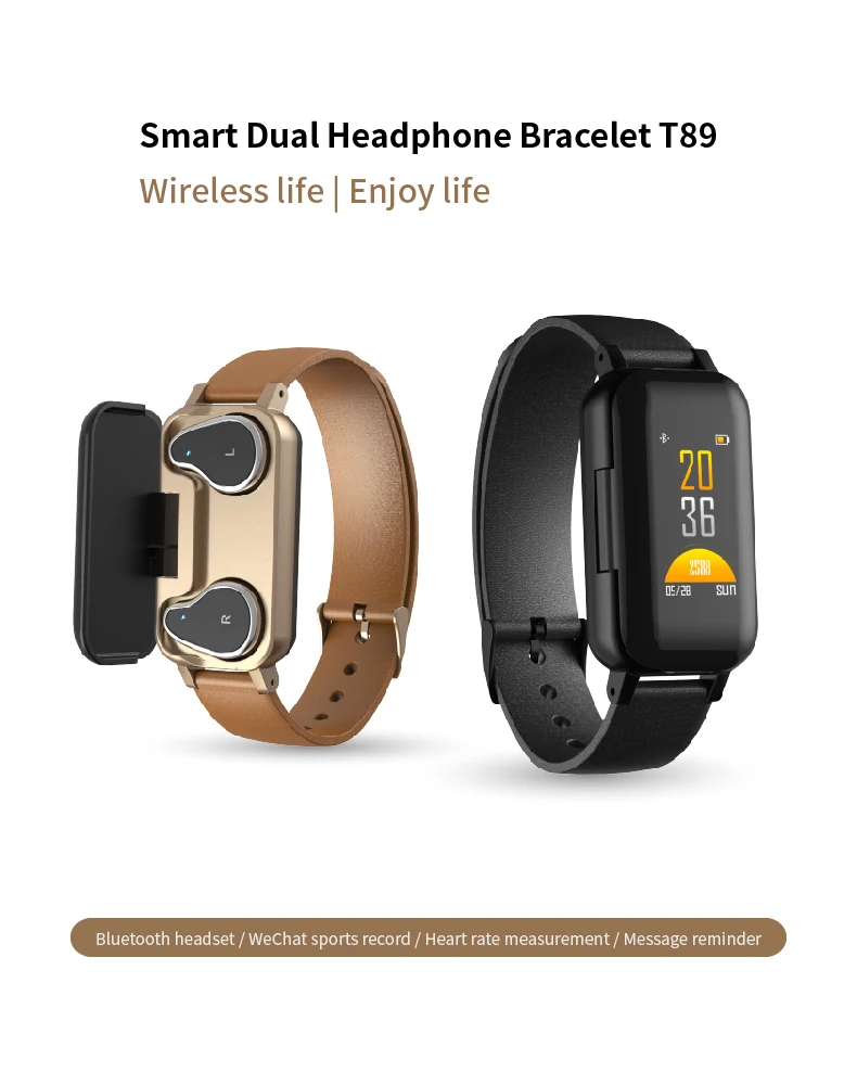 Torntisc T89, двойной Bluetooth 5,0, наушники, умный Браслет, пульсометр, измеритель артериального давления, умные часы для мужчин, для IOS, Android, телефона