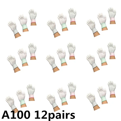 A100 White 12pairs 12 пар, рабочие перчатки из искусственной кожи, защитные перчатки, защитные перчатки, светильник, серый спандекс - Цвет: A100 White 12pairs