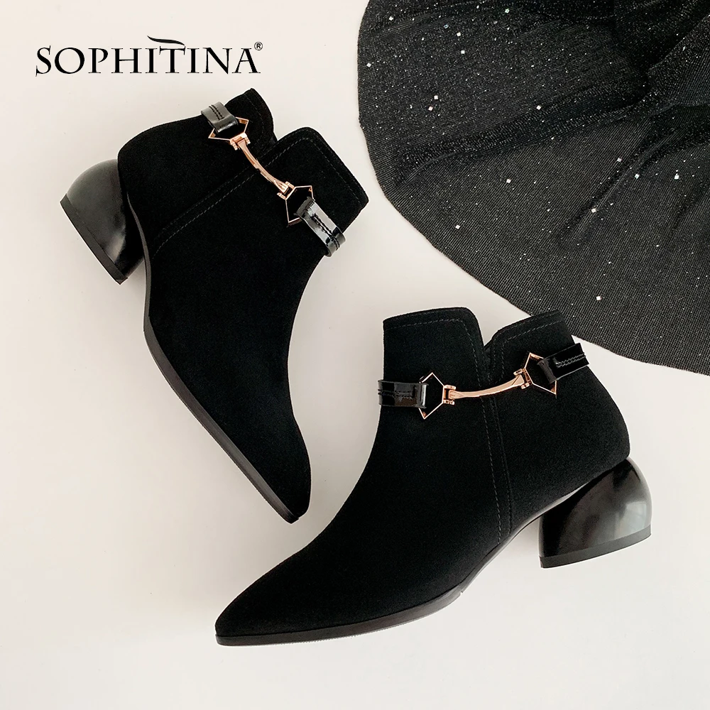 SOPHITINA Special Design Boots New Fashion Metal Decoration Comfortable Round Heel Sexy Pointed Toe Shoes Women's MO257 | Обувь