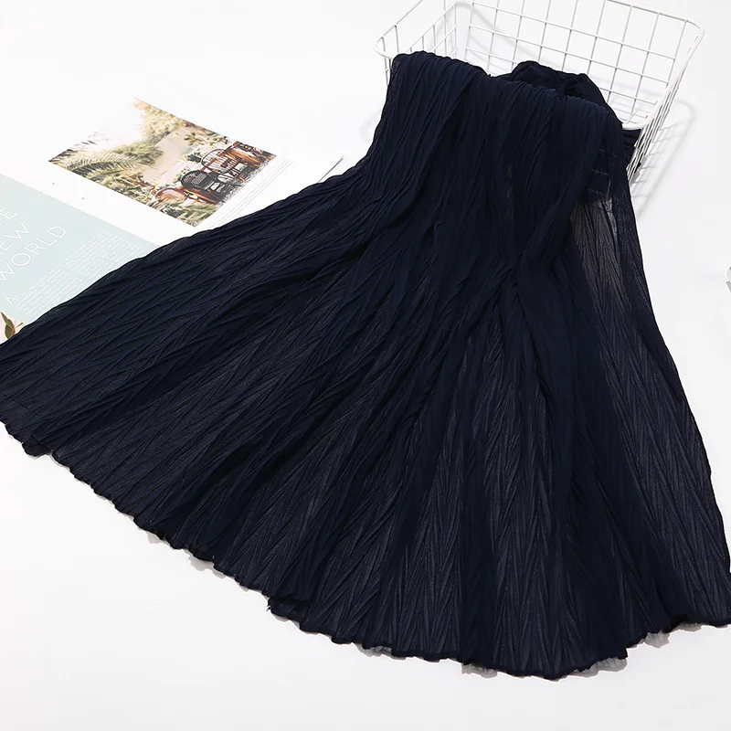Navy blue 11 Малайзия Жемчуг шифон складной шарф мода лист измельченный монохромный Шелковый хиджаб мусульманский тюрбан платок - Цвет: Navy blue 11